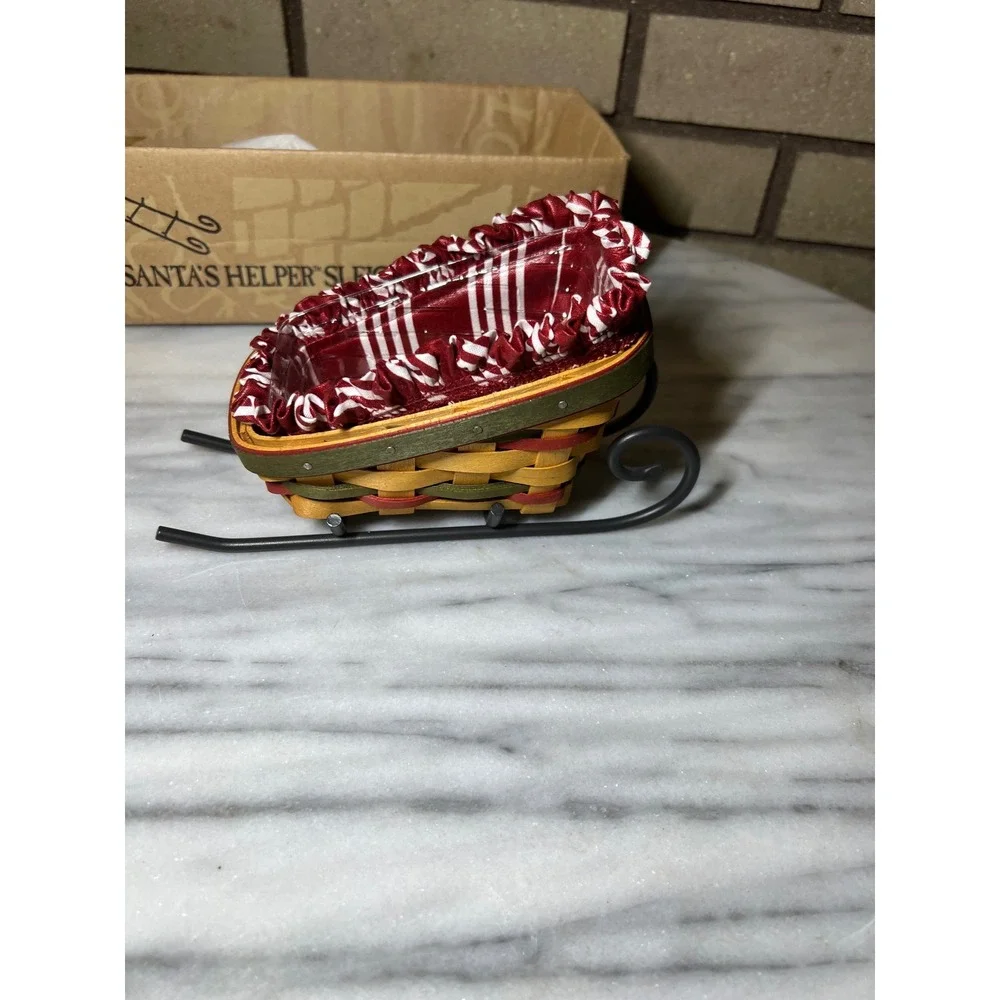 Longaberger Santas Helper Sleigh Basket 1999 Red Green Wrought Iron Runners Box